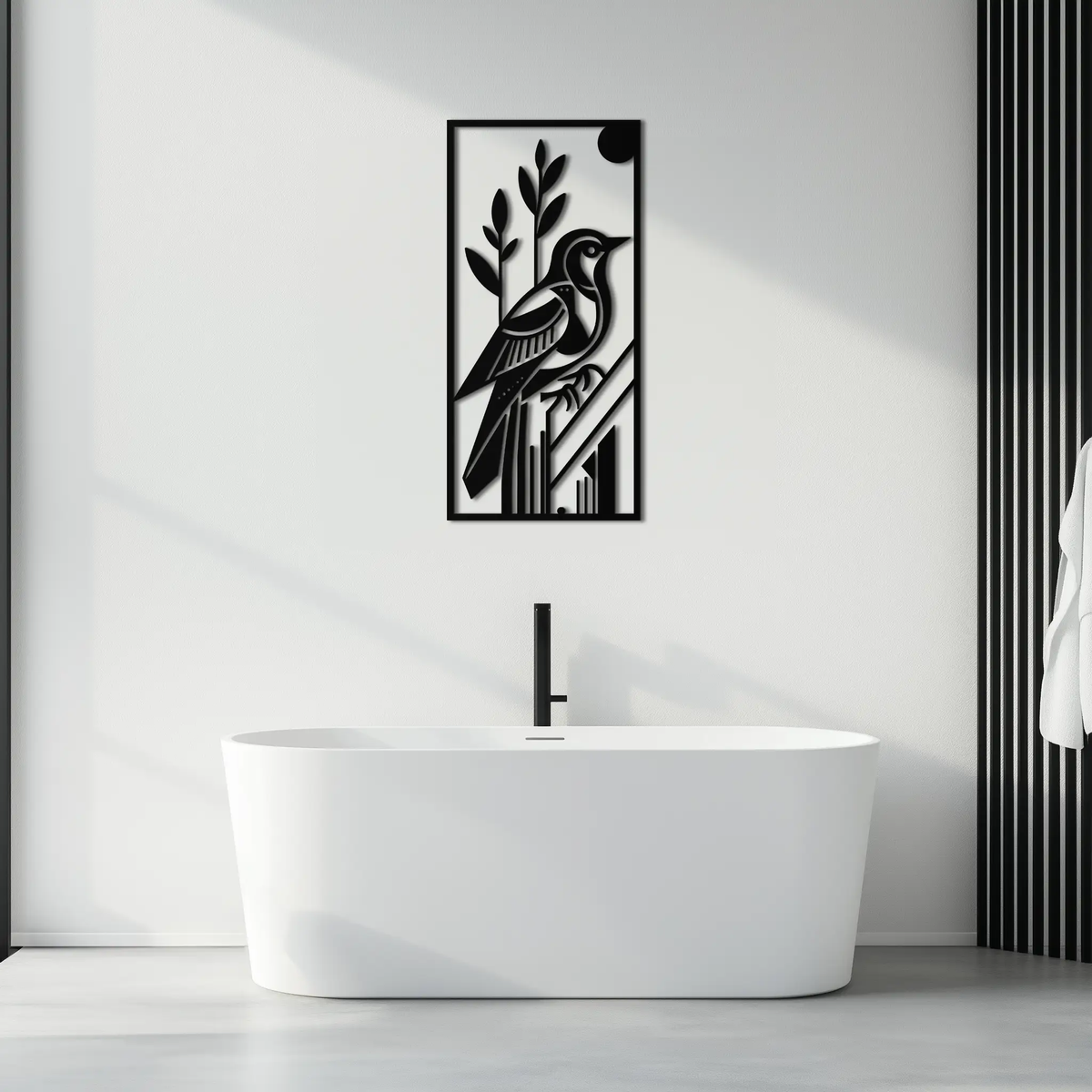 Bird & Nature Panel Metal Wall Art – Minimalist Vertical Steel Decor- KAF369 by Enova Art