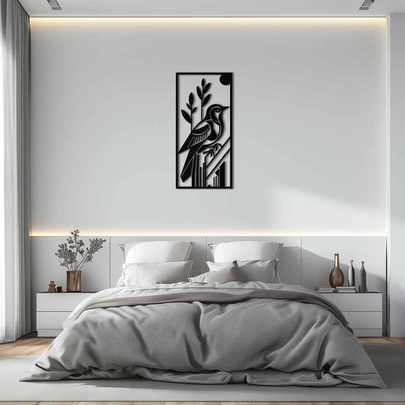 Bird & Nature Panel Metal Wall Art – Minimalist Vertical Steel Decor- KAF369 by Enova Art