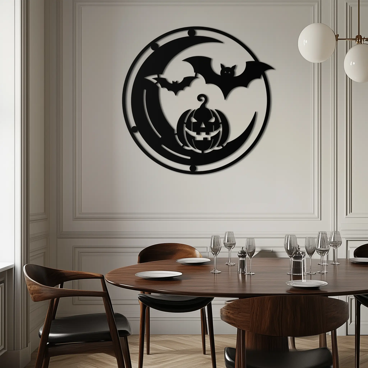 Halloween Bat Pumpkin Metal Wall Art – Spooky Jack-O'-Lantern Steel Decor- KAF371 by Enova Art