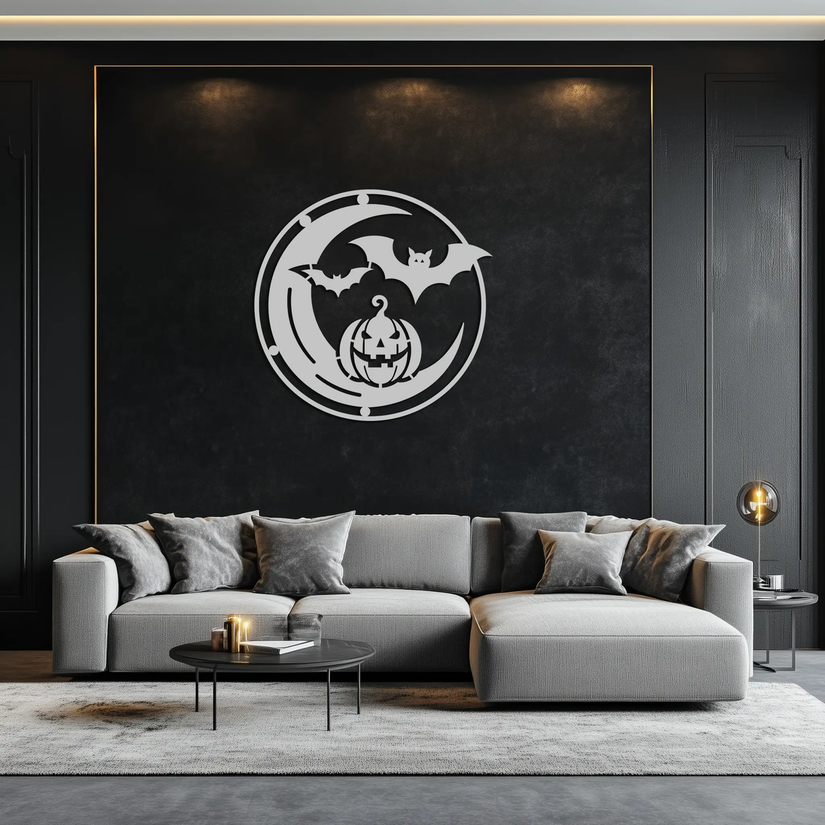 Halloween Bat Pumpkin Metal Wall Art – Spooky Jack-O'-Lantern Steel Decor- KAF371 by Enova Art