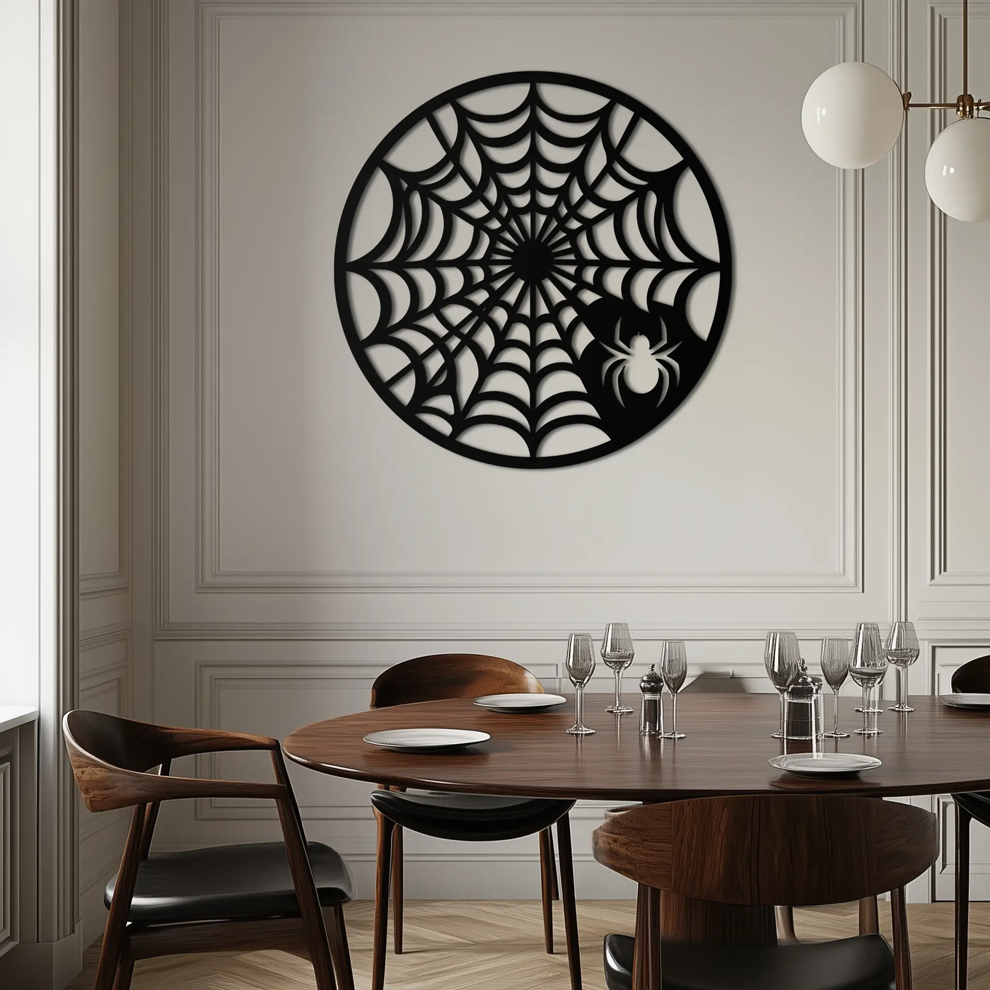 Spider Web Metal Wall Art – Round Halloween Spider Decoration- KAF372 by Enova Art