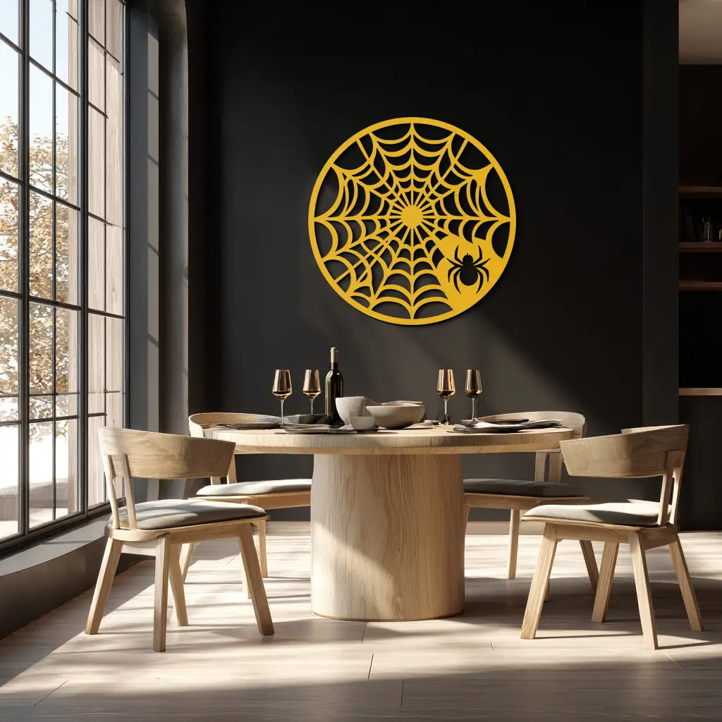 Spider Web Metal Wall Art – Round Halloween Spider Decoration- KAF372 by Enova Art