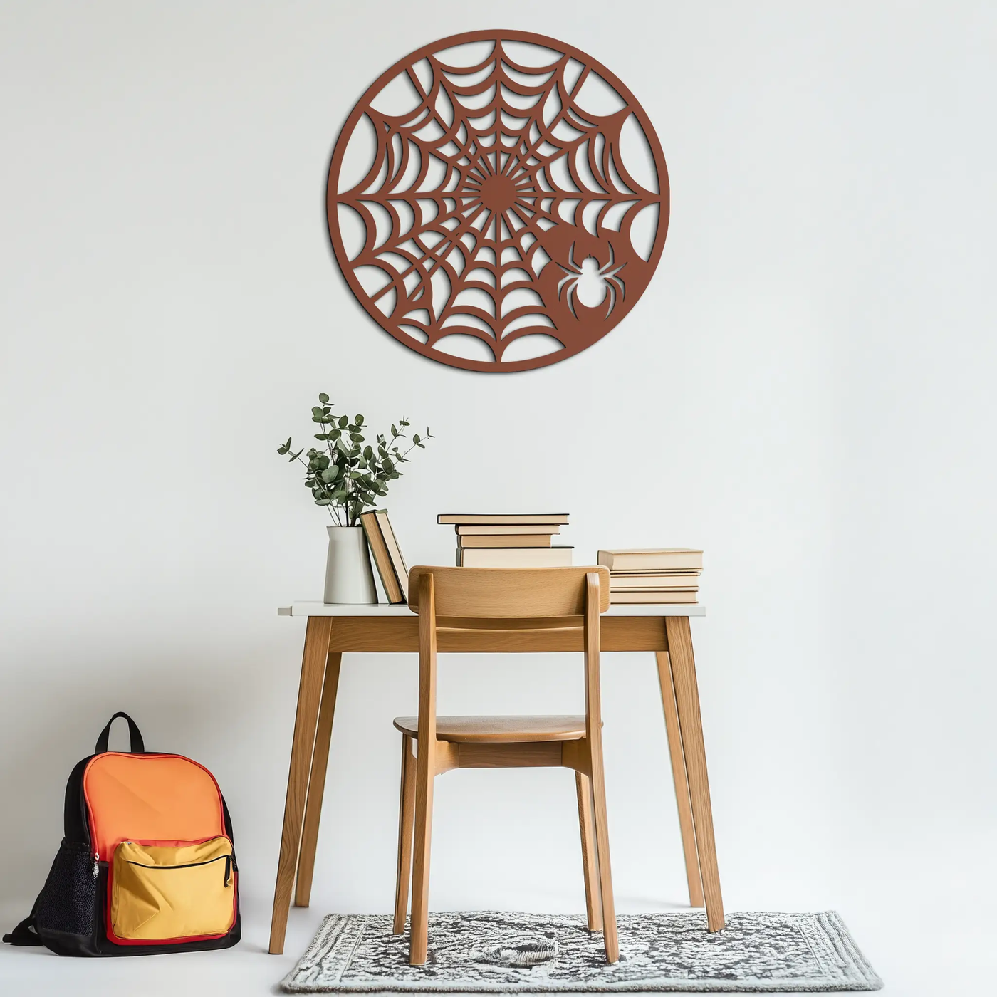 Spider Web Metal Wall Art – Round Halloween Spider Decoration- KAF372 by Enova Art