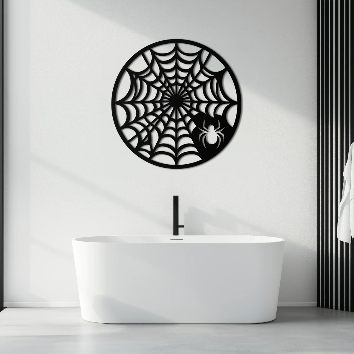 Spider Web Metal Wall Art – Round Halloween Spider Decoration- KAF372 by Enova Art