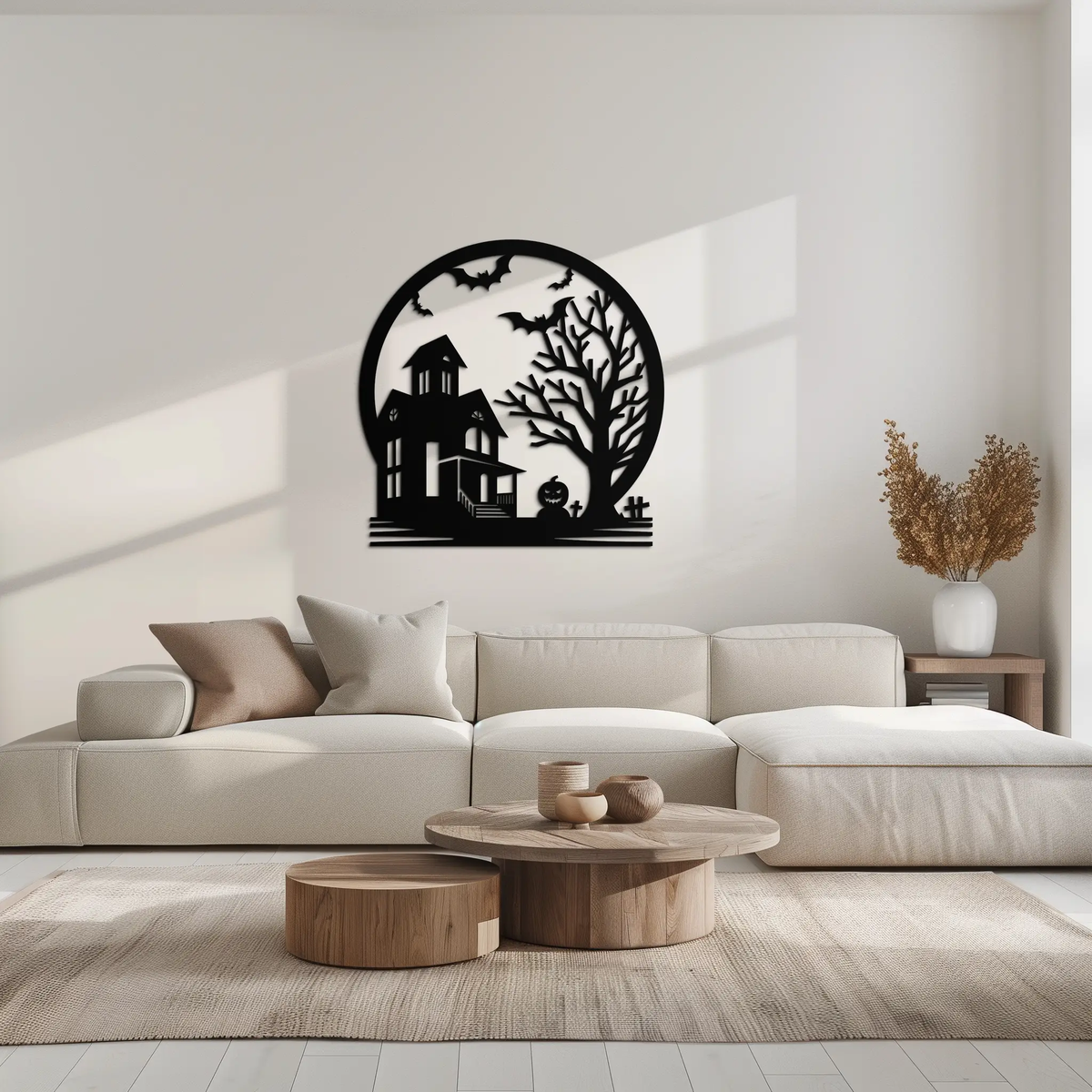 Haunted House & Bat Scene Metal Wall Art – Spooky Halloween Decor- KAF373 by Enova Art