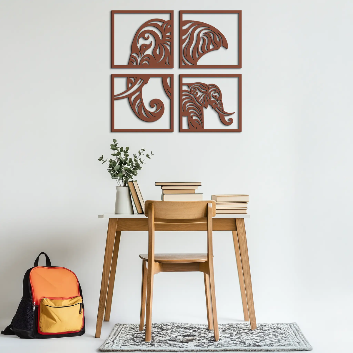 Elephant Silhouette 4-Piece Metal Wall Art – Modern Tribal Design- KAF374 by Enova Art