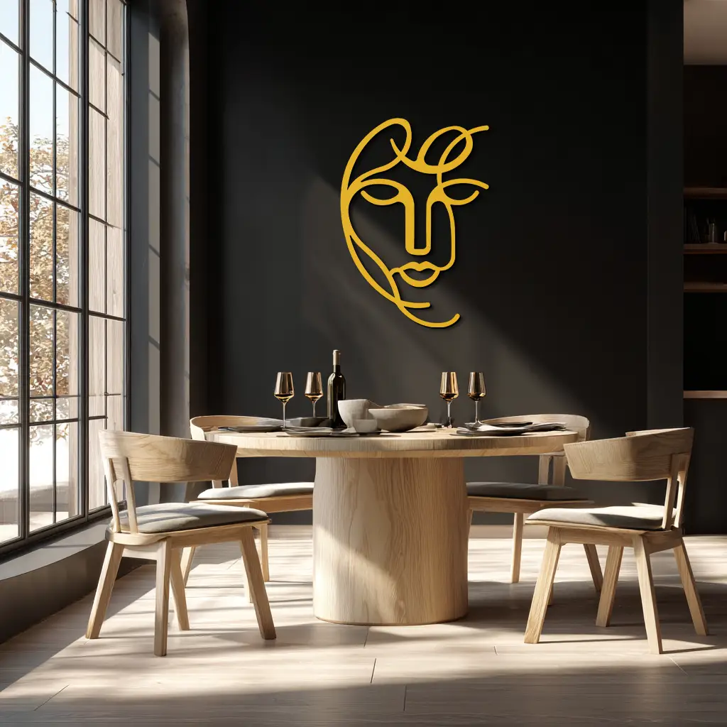 Abstract Female Line Art Metal Wall Decor – Elegant Woman Silhouette with Microphone- KAF376 by Enova Art