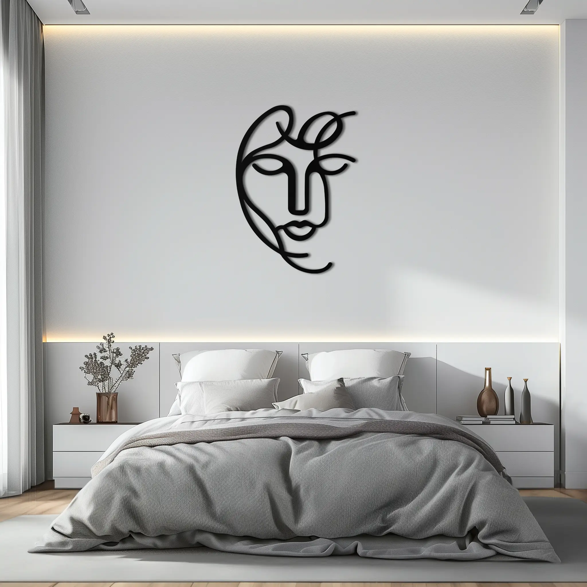 Abstract Female Line Art Metal Wall Decor – Elegant Woman Silhouette with Microphone- KAF376 by Enova Art