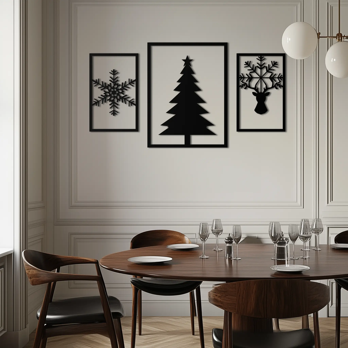Christmas Tree & Reindeer Metal Wall Art Set – 3 Piece Modern Holiday Decor- KAF377 by Enova Art