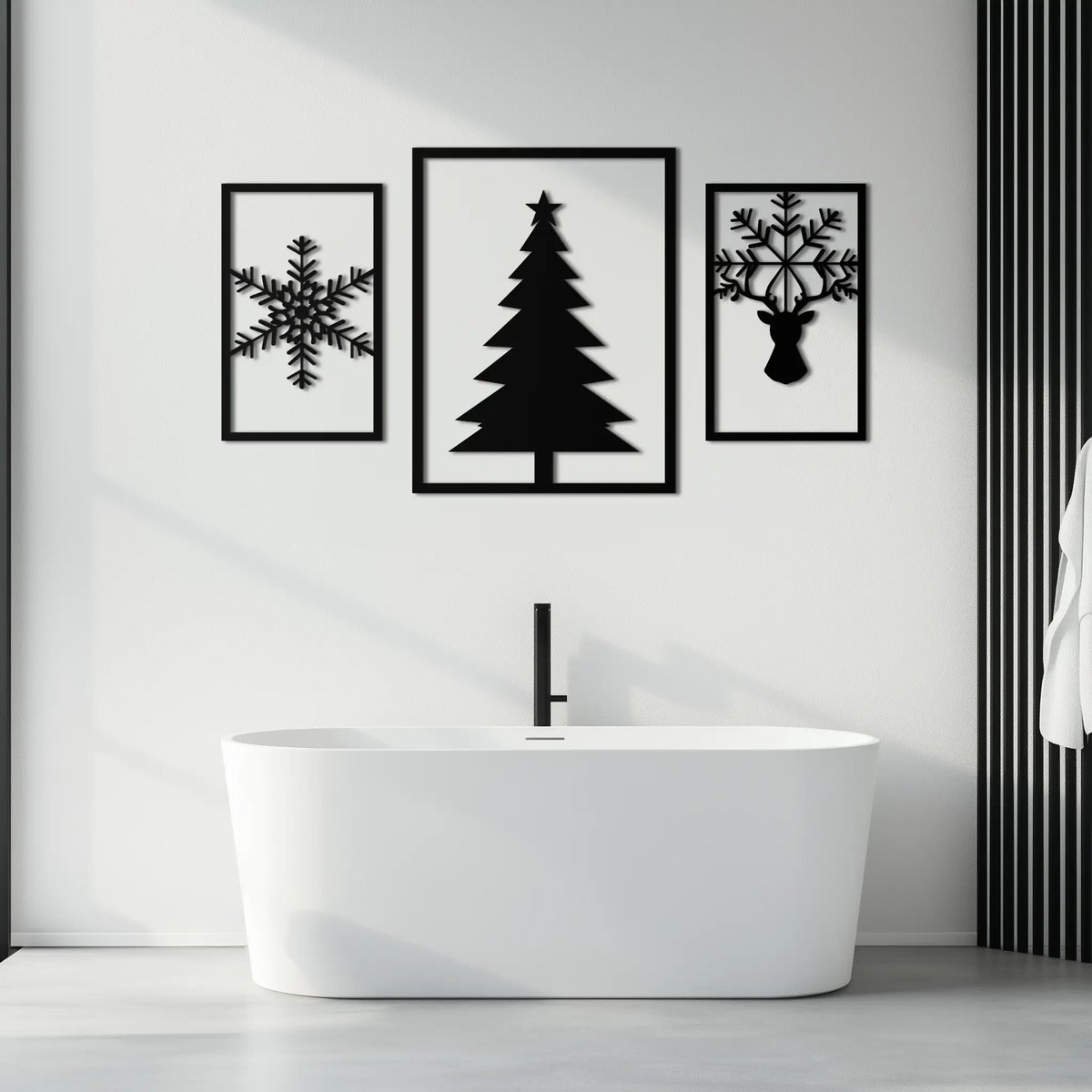 Christmas Tree & Reindeer Metal Wall Art Set – 3 Piece Modern Holiday Decor- KAF377 by Enova Art