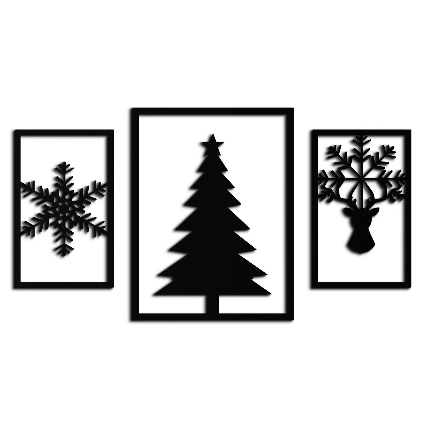 Christmas Tree & Reindeer Metal Wall Art Set – 3 Piece Modern Holiday Decor- KAF377 by Enova Art