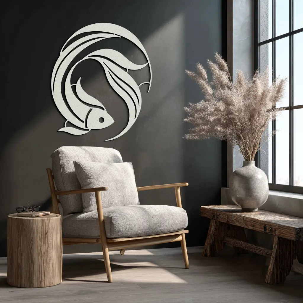 Japanese fish Metal Wall Art – Elegant Minimalist Ocean Decor- KAF379 by Enova Art