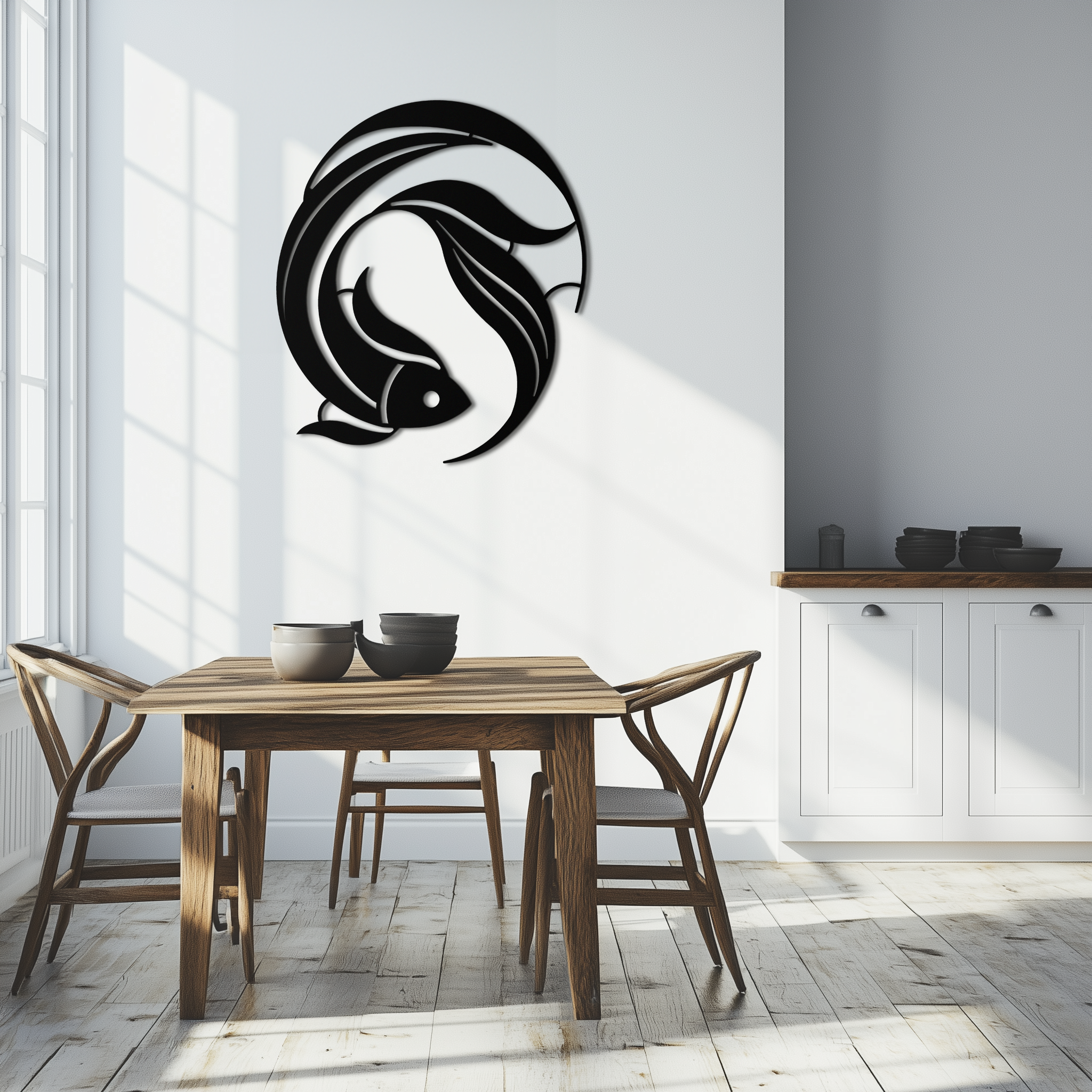 Japanese fish Metal Wall Art – Elegant Minimalist Ocean Decor- KAF379 by Enova Art