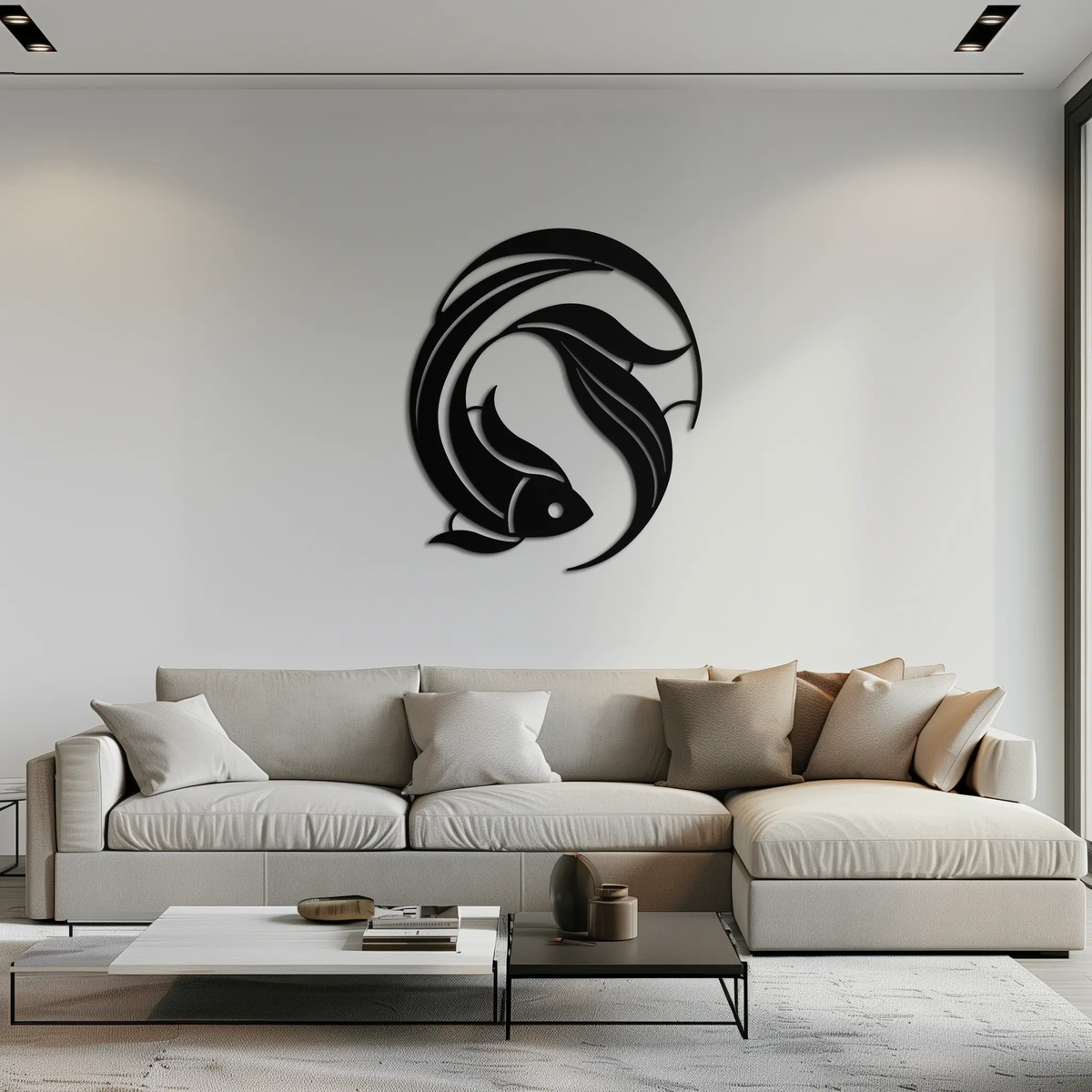 Japanese fish Metal Wall Art – Elegant Minimalist Ocean Decor- KAF379 by Enova Art