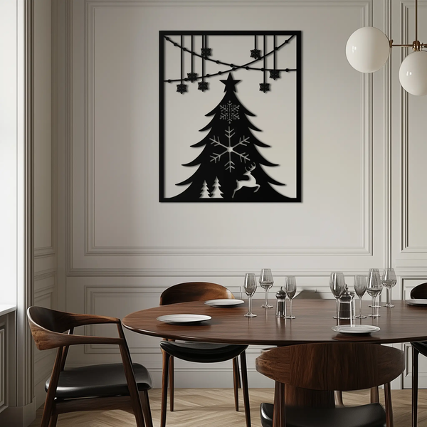 Christmas Tree Metal Wall Art – Elegant Holiday Silhouette Décor- KAF380