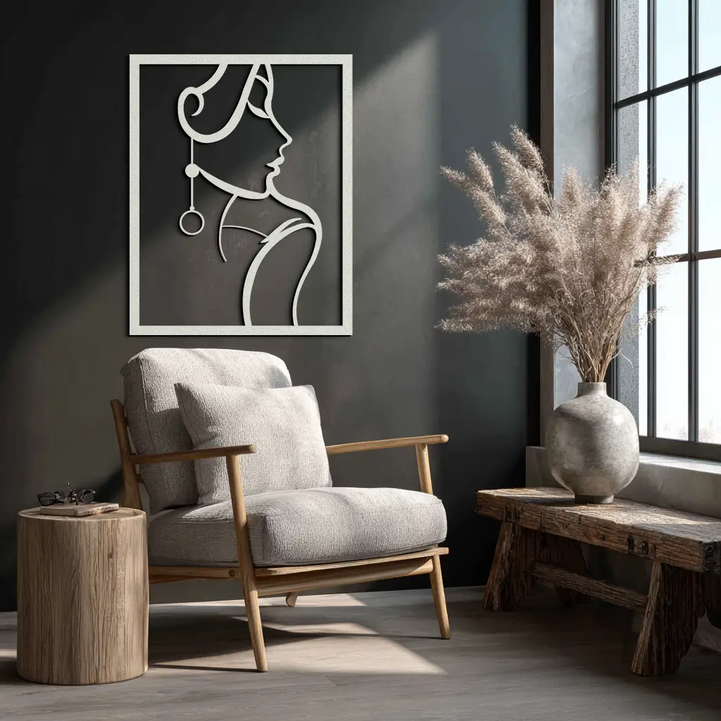 Elegant Female Silhouette Metal Wall Art – Graceful Lady Framed Steel Decor- KAF383 by Enova Art