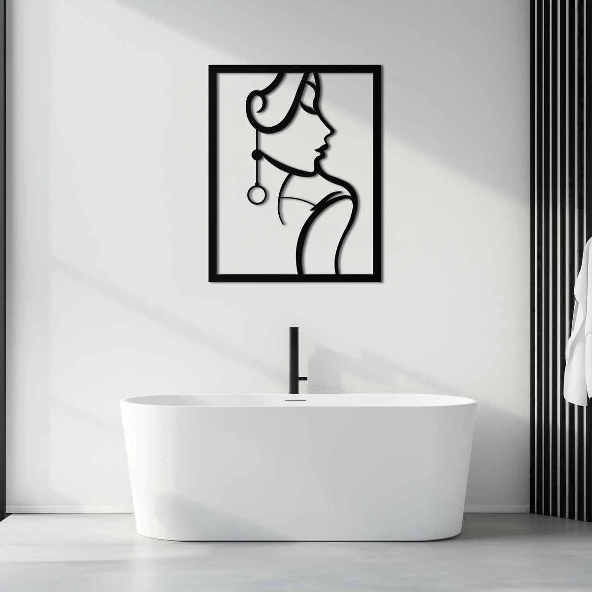 Elegant Female Silhouette Metal Wall Art – Graceful Lady Framed Steel Decor- KAF383 by Enova Art
