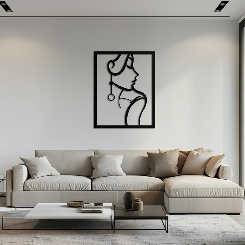 Elegant Female Silhouette Metal Wall Art – Graceful Lady Framed Steel Decor- KAF383 by Enova Art