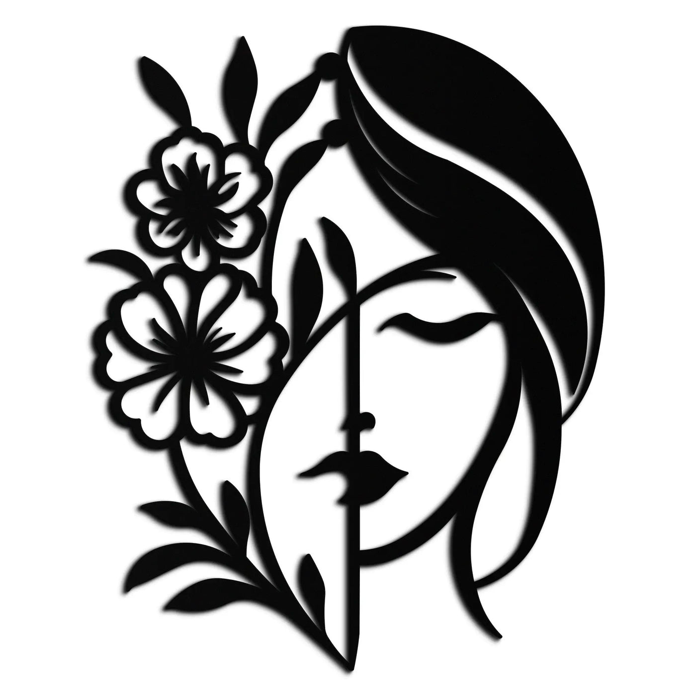 Woman with Flower Metal Wall Art – Elegant Female Silhouette Steel Decor- KAF385 by Enova Art