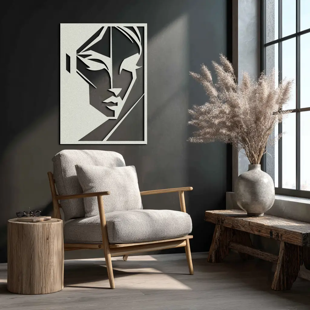 Geometric Woman Silhouette Metal Wall Art – Abstract Female Line Art Decor- KAF386 by Enova Art