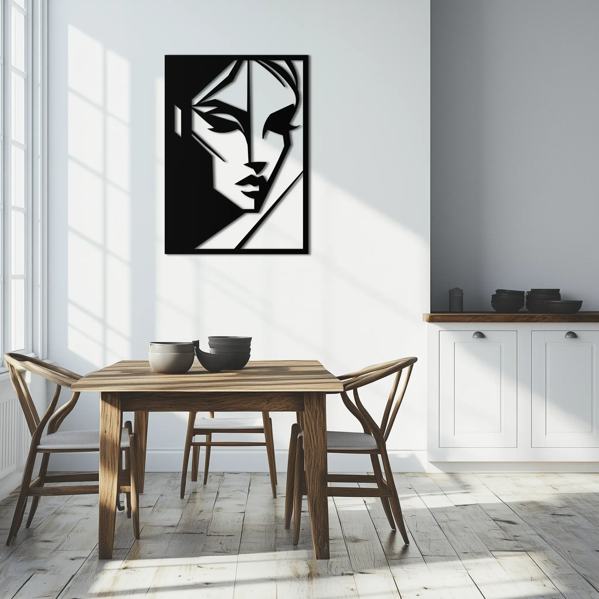Geometric Woman Silhouette Metal Wall Art – Abstract Female Line Art Decor- KAF386 by Enova Art