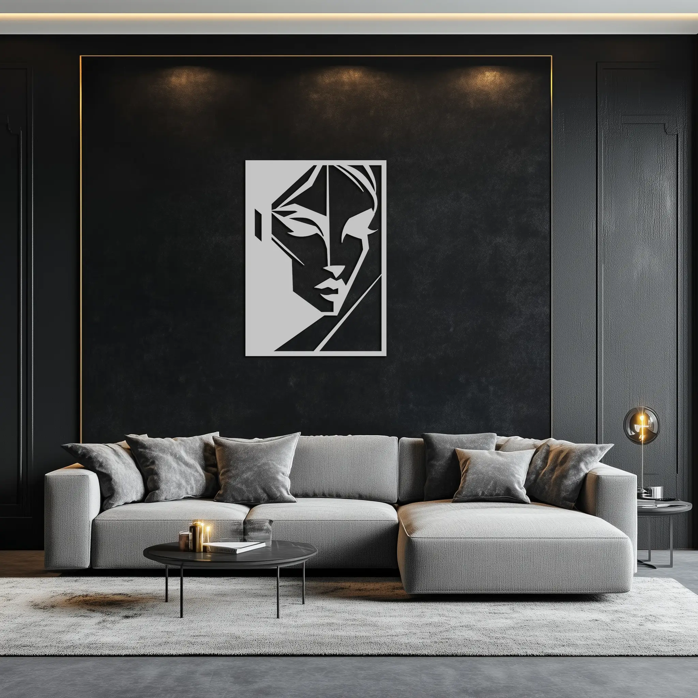 Geometric Woman Silhouette Metal Wall Art – Abstract Female Line Art Decor- KAF386 by Enova Art