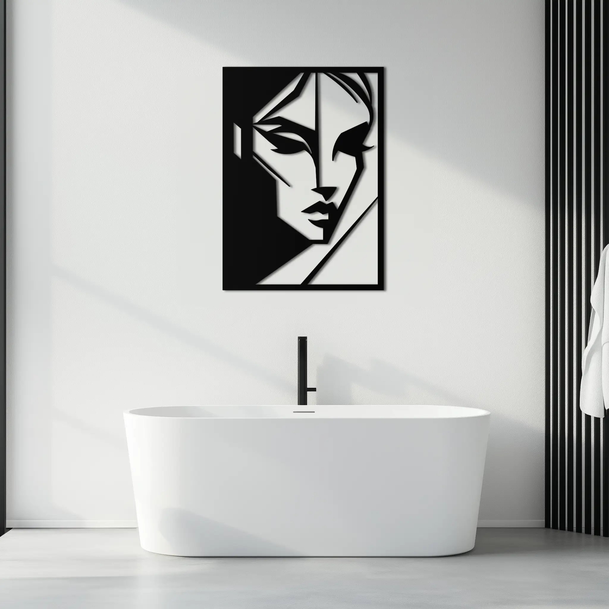 Geometric Woman Silhouette Metal Wall Art – Abstract Female Line Art Decor- KAF386 by Enova Art