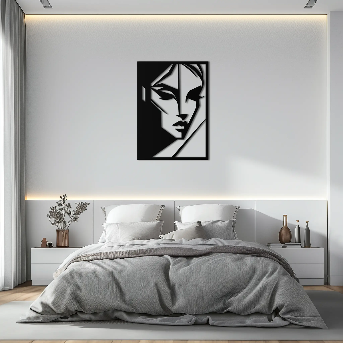 Geometric Woman Silhouette Metal Wall Art – Abstract Female Line Art Decor- KAF386 by Enova Art