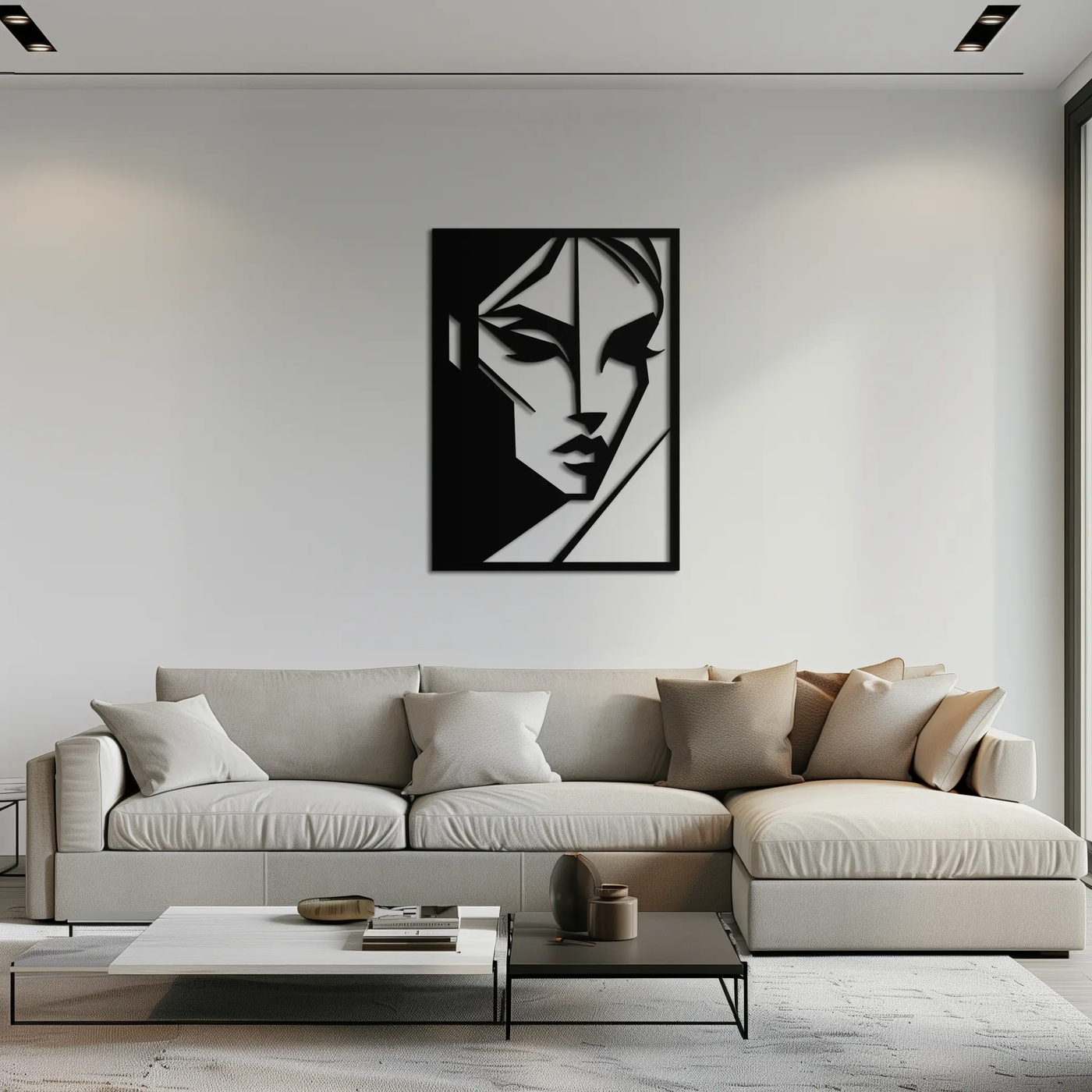 Geometric Woman Silhouette Metal Wall Art – Abstract Female Line Art Decor- KAF386 by Enova Art