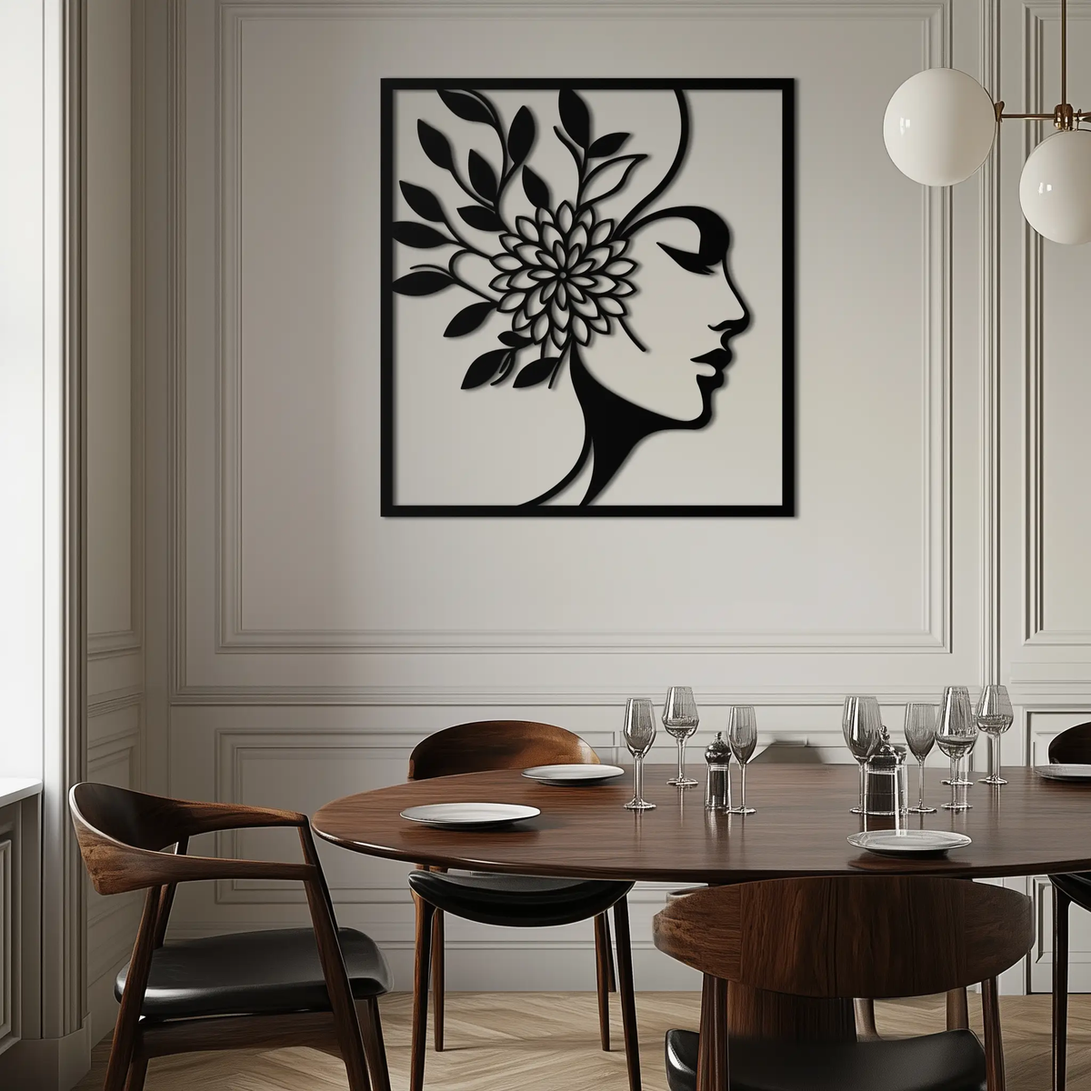 WOMAN WITH FLOWER Metal Wall Art – Modern Silhouette Steel Decor- KAF387 by Enova Art