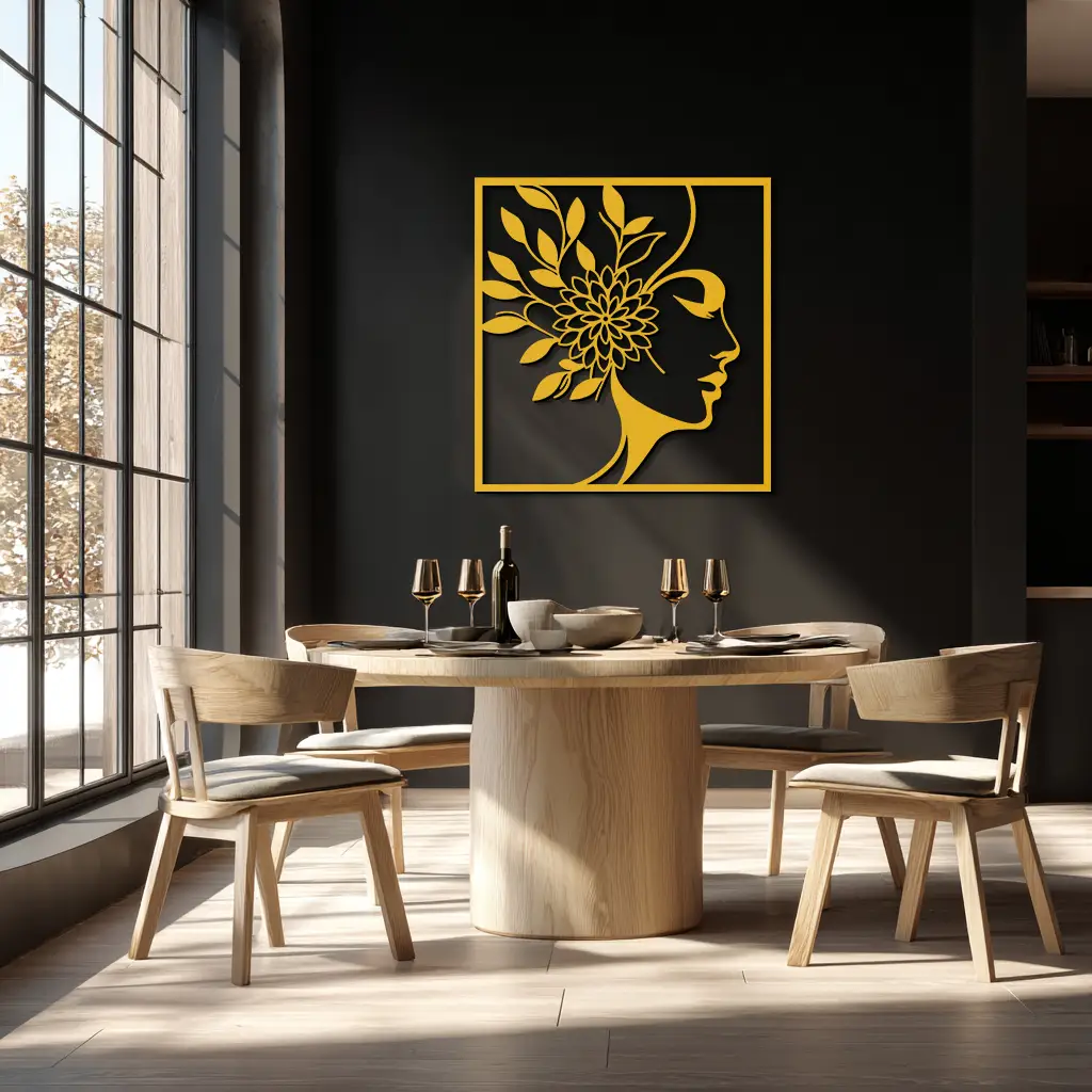 WOMAN WITH FLOWER Metal Wall Art – Modern Silhouette Steel Decor- KAF387 by Enova Art