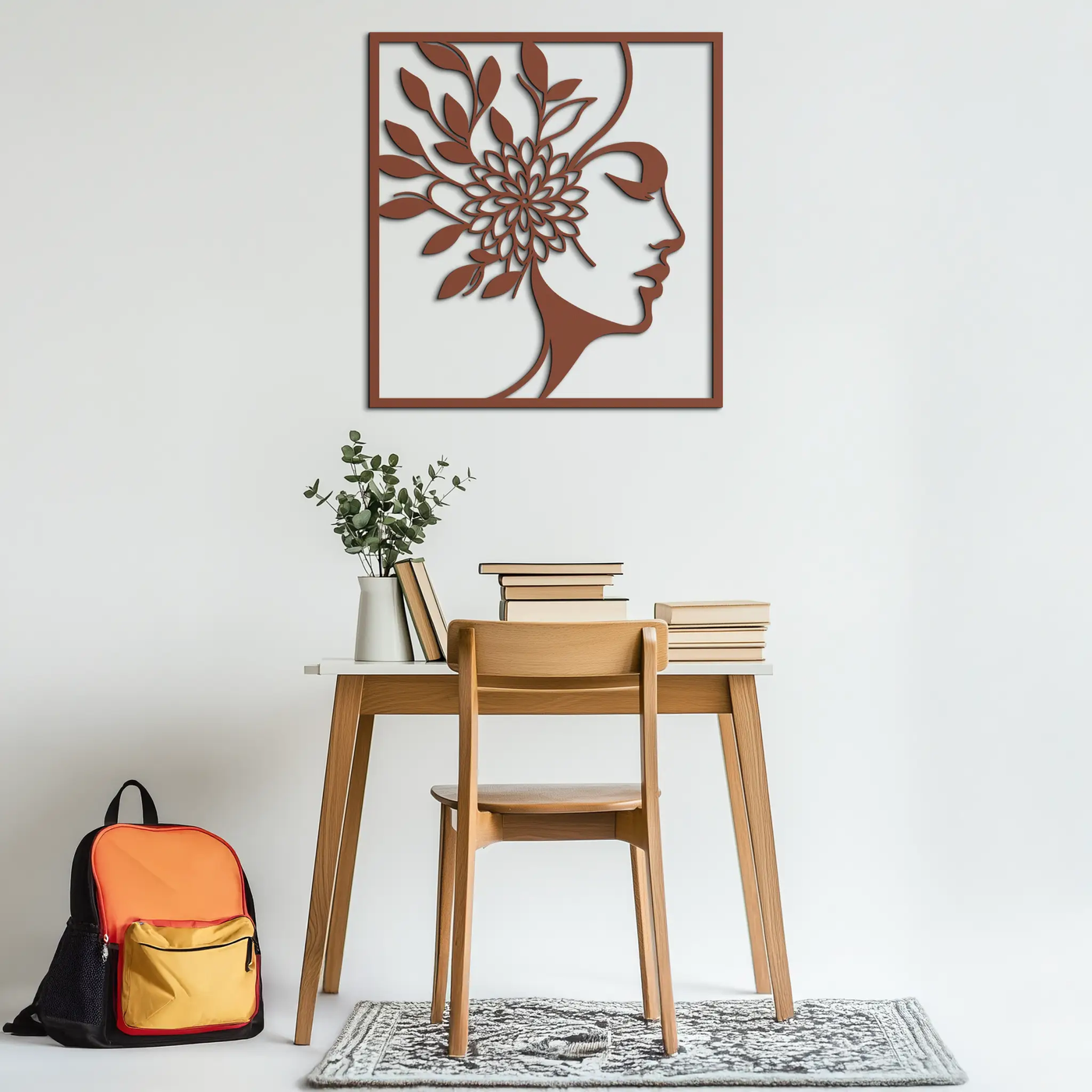WOMAN WITH FLOWER Metal Wall Art – Modern Silhouette Steel Decor- KAF387 by Enova Art