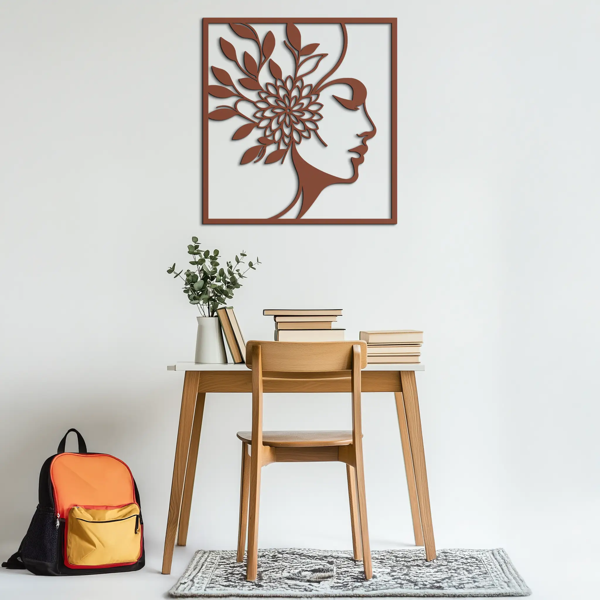 WOMAN WITH FLOWER Metal Wall Art – Modern Silhouette Steel Decor- KAF387 by Enova Art