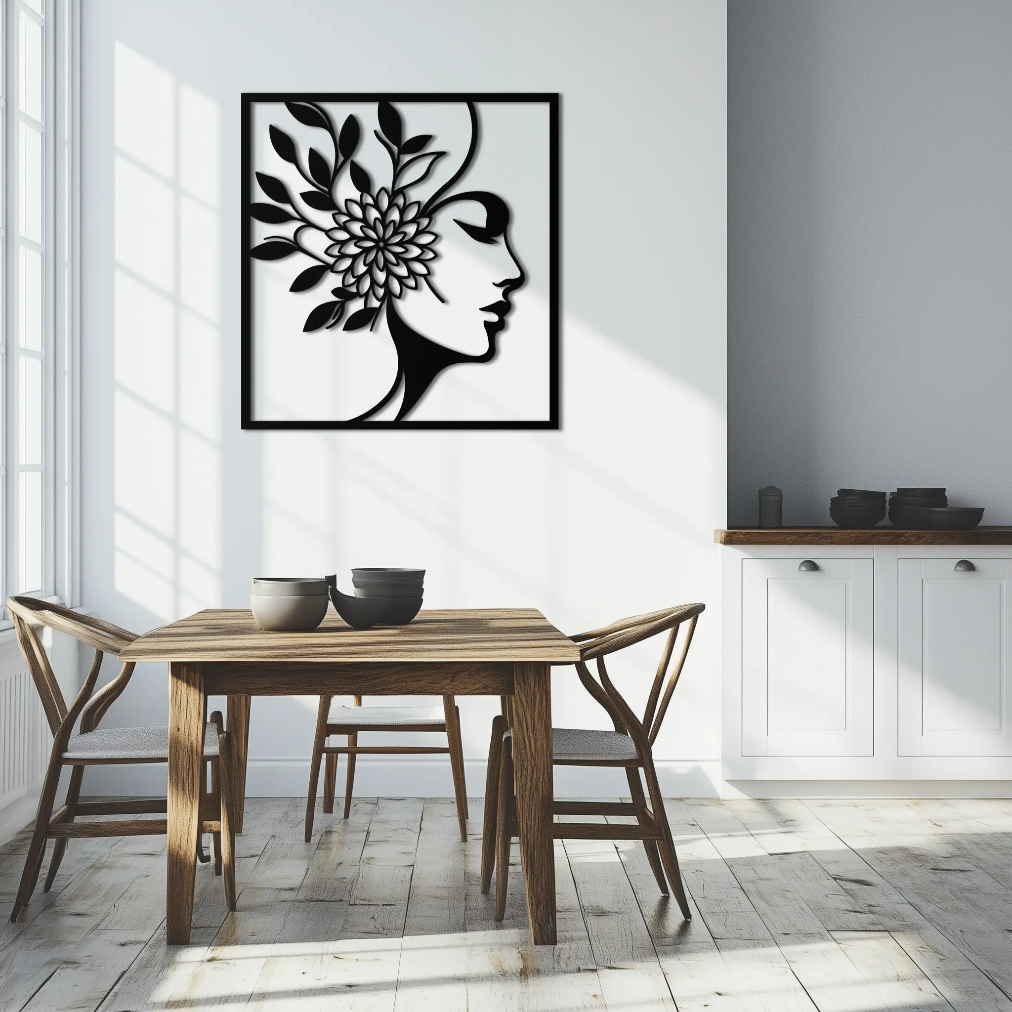 WOMAN WITH FLOWER Metal Wall Art – Modern Silhouette Steel Decor- KAF387 by Enova Art