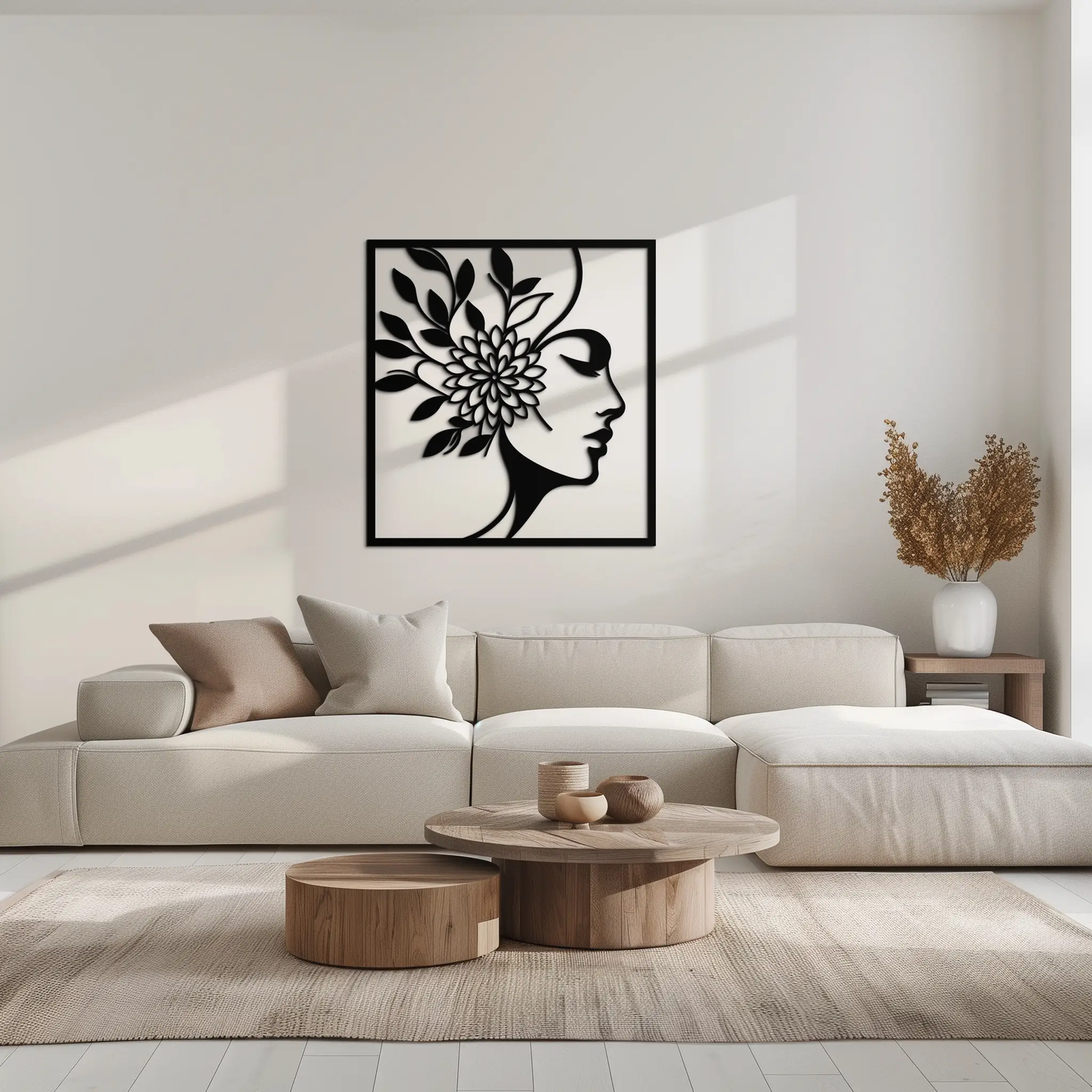 WOMAN WITH FLOWER Metal Wall Art – Modern Silhouette Steel Decor- KAF387 by Enova Art