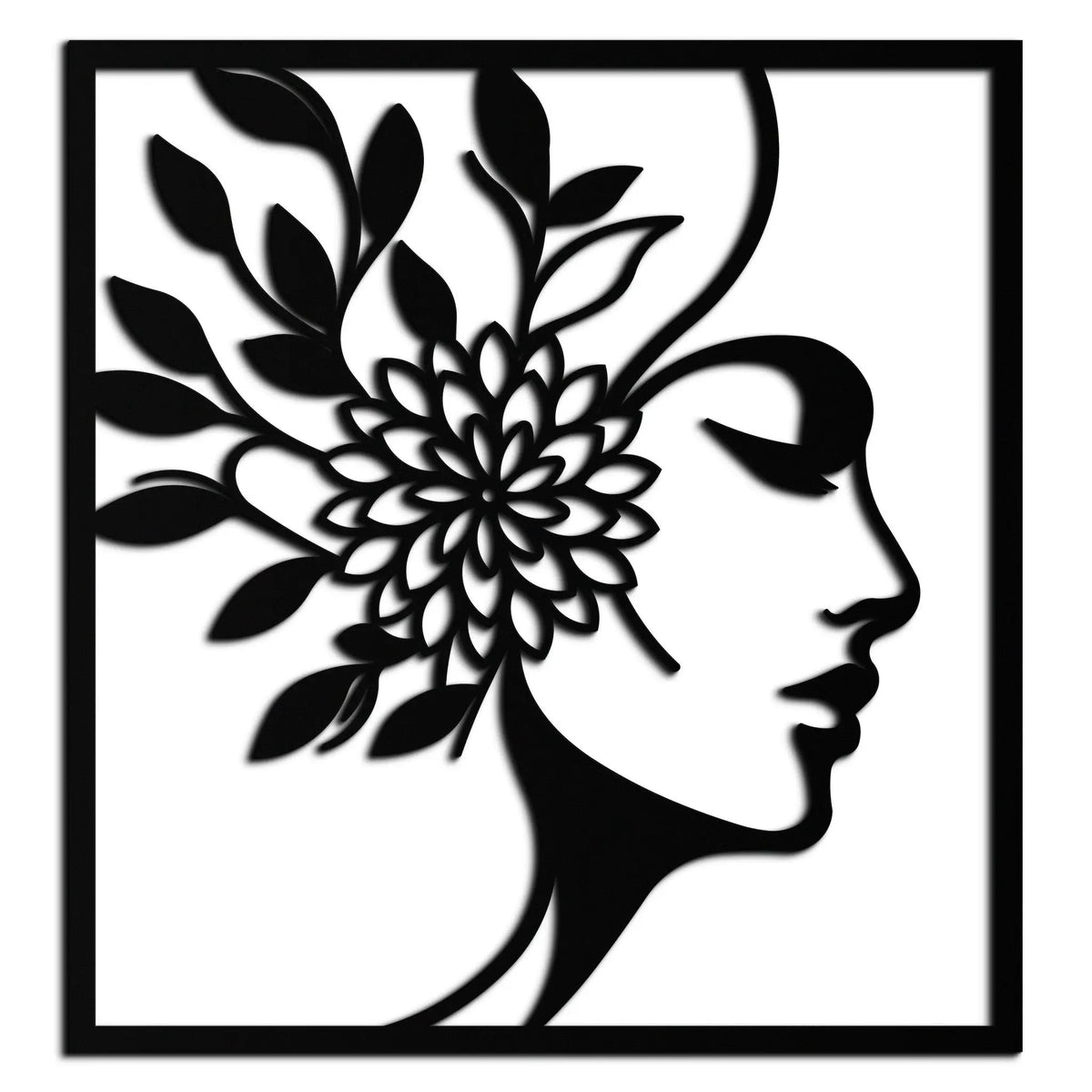 WOMAN WITH FLOWER Metal Wall Art – Modern Silhouette Steel Decor- KAF387 by Enova Art