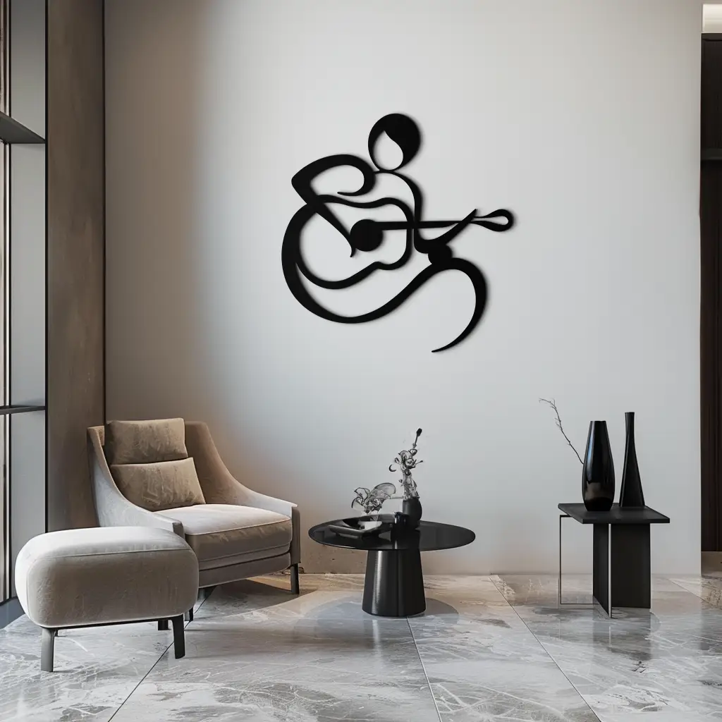 Guitarist Abstract Metal Wall Art – Minimal Black Wall Decoration- KAF388 by Enova Art