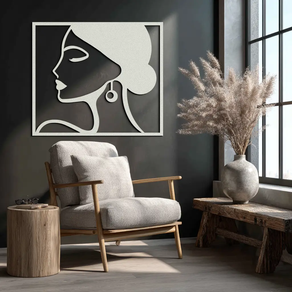 Female Silhouette Metal Wall Art – Elegant Modern Black Abstract Home Decor- KAF389 by Enova Art