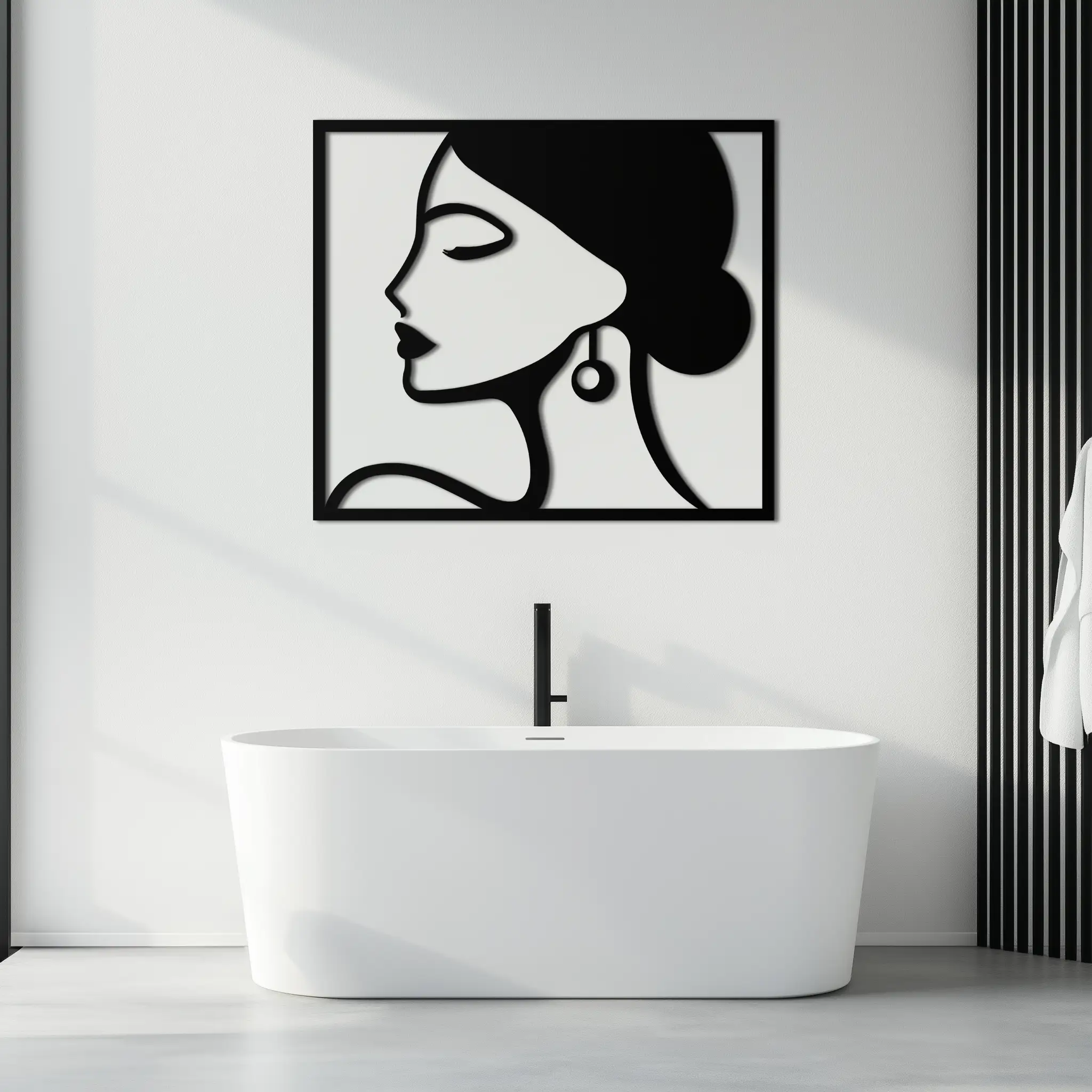 Female Silhouette Metal Wall Art – Elegant Modern Black Abstract Home Decor- KAF389 by Enova Art
