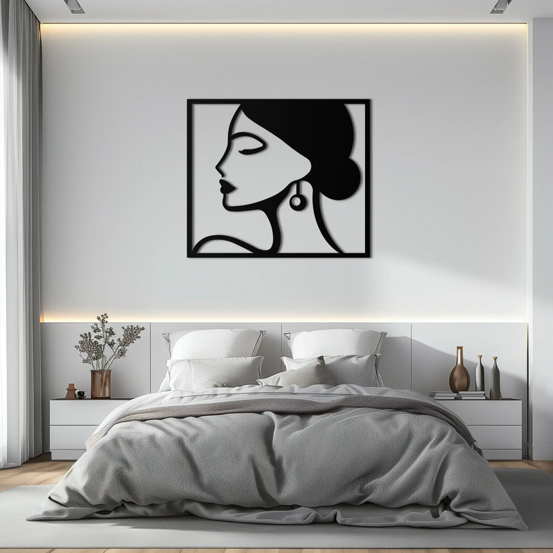 Female Silhouette Metal Wall Art – Elegant Modern Black Abstract Home Decor- KAF389 by Enova Art