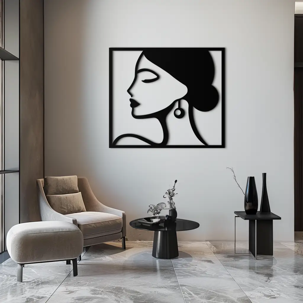Female Silhouette Metal Wall Art – Elegant Modern Black Abstract Home Decor- KAF389 by Enova Art