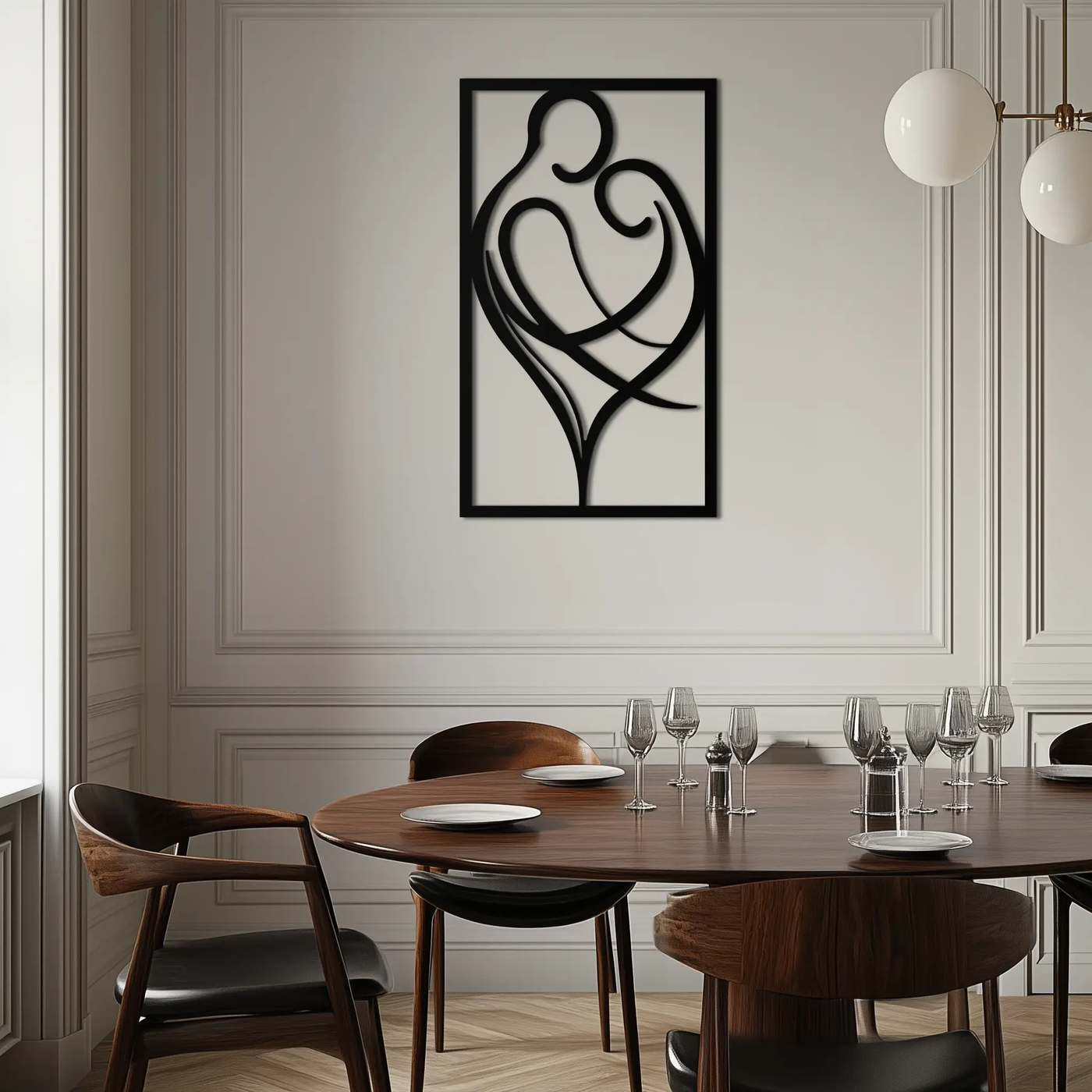 Hugging Couple Metal Wall Art – Romantic Modern Silhouette Home Decor for Bedroom or Living Room- KAF390 by Enova Art