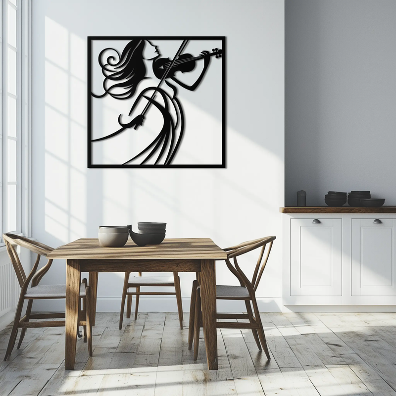 Woman Violinist Metal Wall Art – Modern Musician Silhouette Decor for Music Lovers- KAF391 by Enova Art