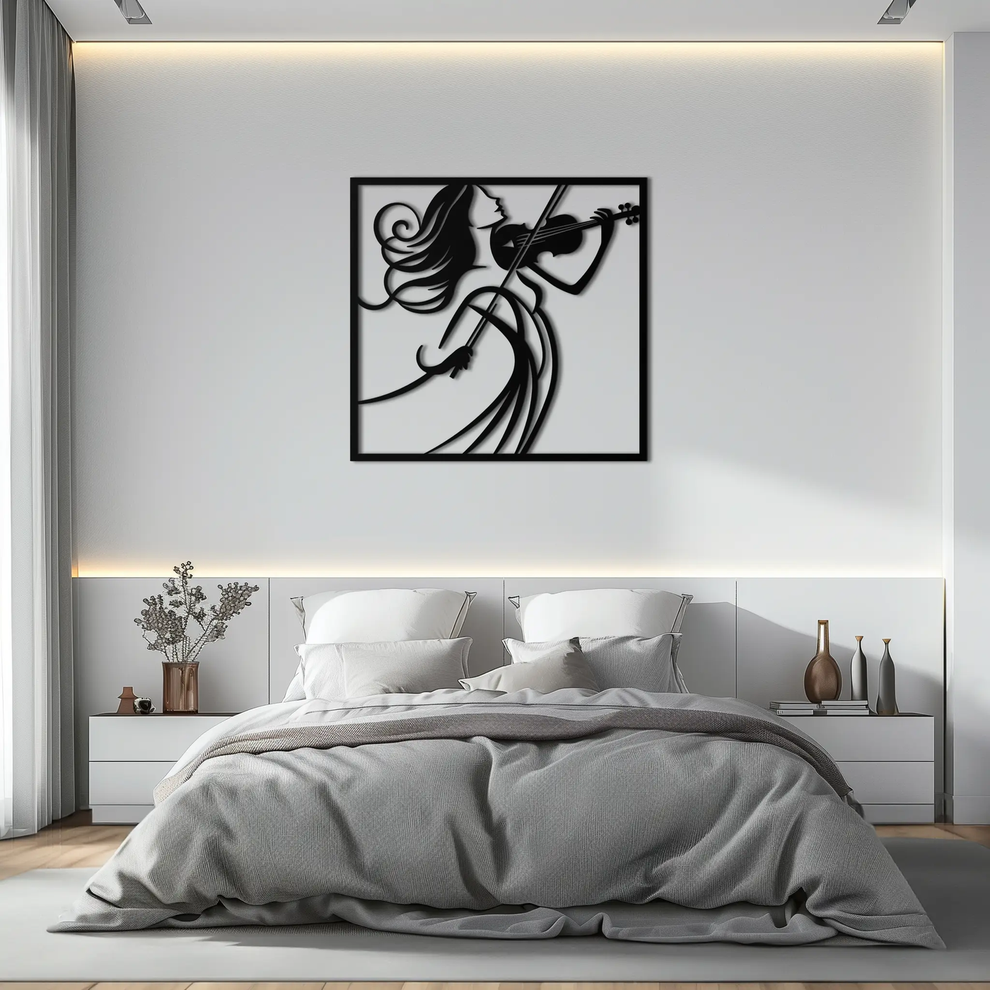 Woman Violinist Metal Wall Art – Modern Musician Silhouette Decor for Music Lovers- KAF391 by Enova Art
