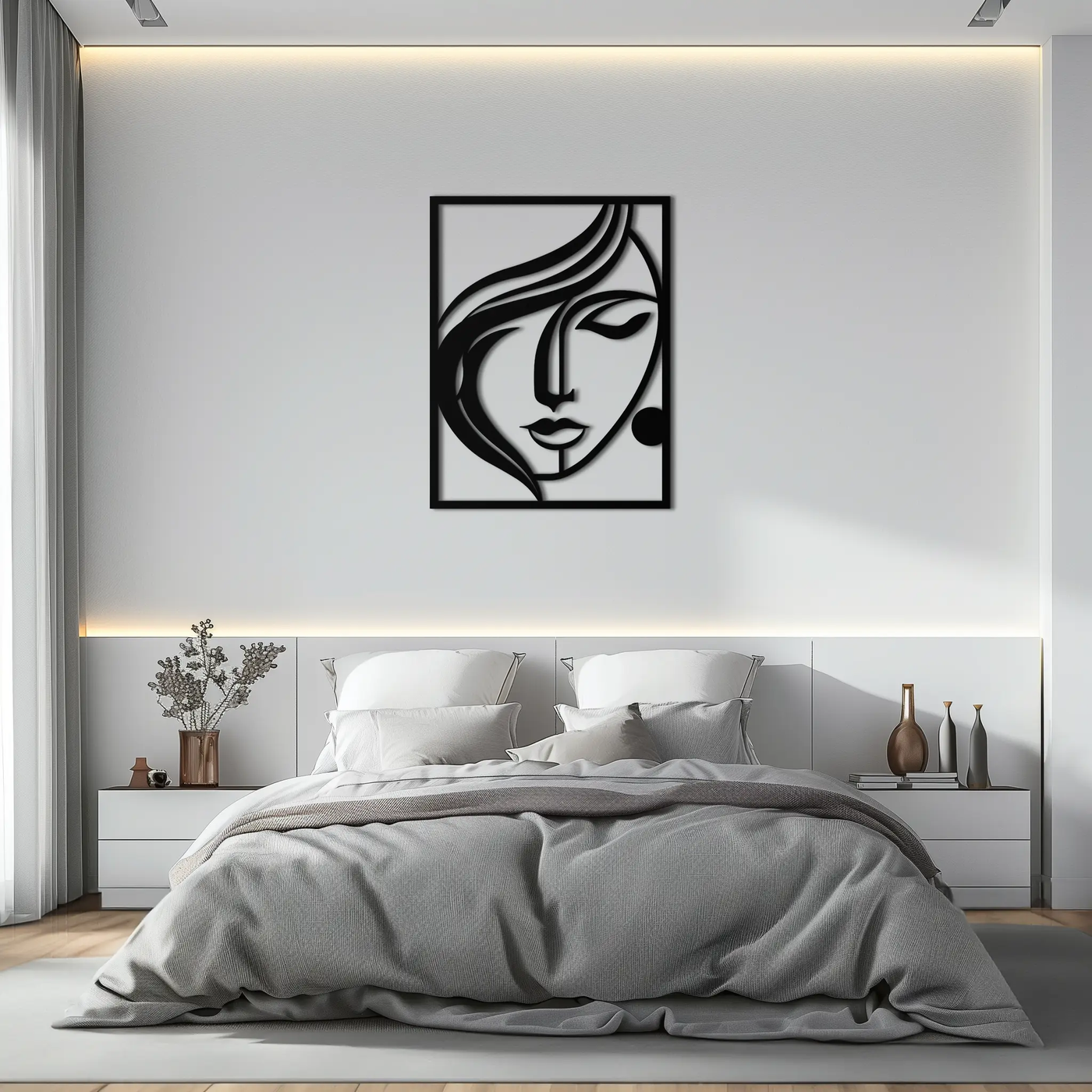 Woman Silhouette Metal Wall Art – Elegant Minimalist Female Figure Decor for Modern Spaces- KAF392 by Enova Art