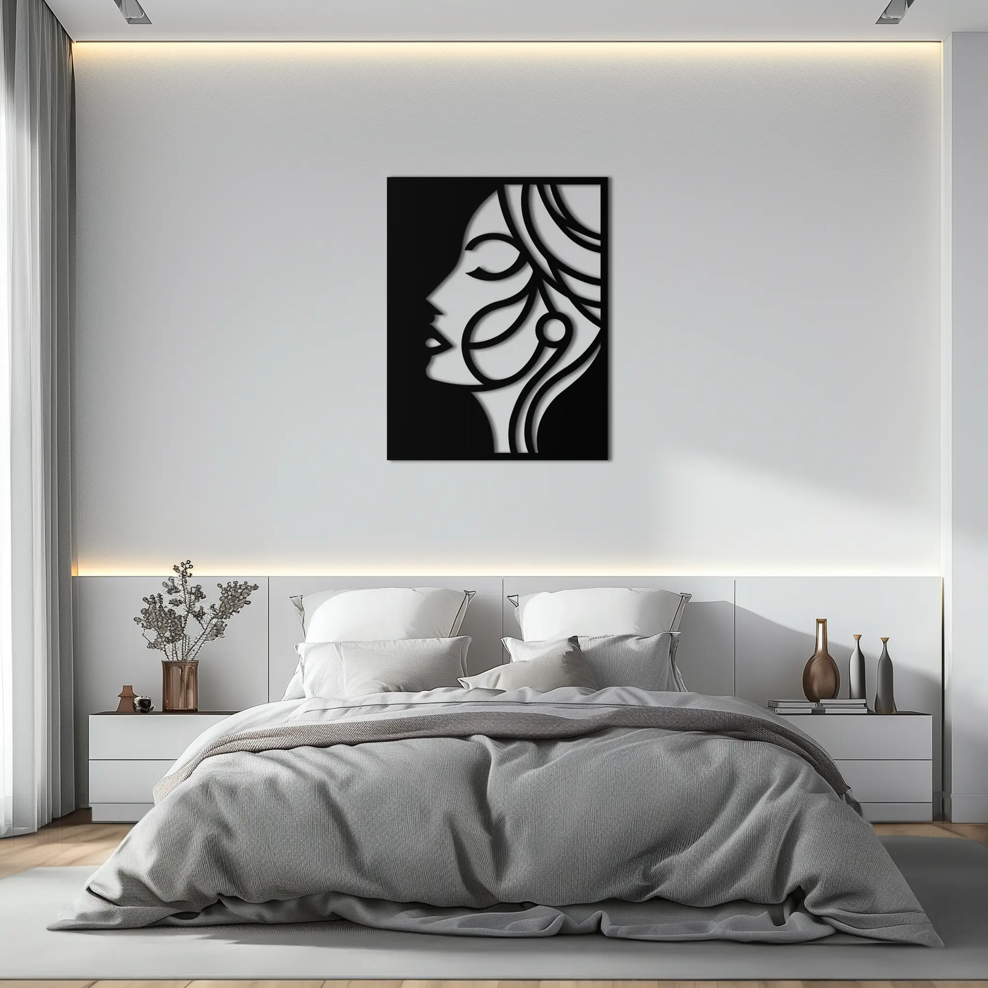 Female Silhouette Metal Wall Art – Elegant Abstract Woman Design for Modern Interiors- KAF393 by Enova Art
