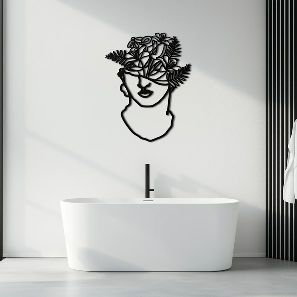 Floral Greek Statue Line Art – Modern Abstract Face Metal Wall Decor- KAF394