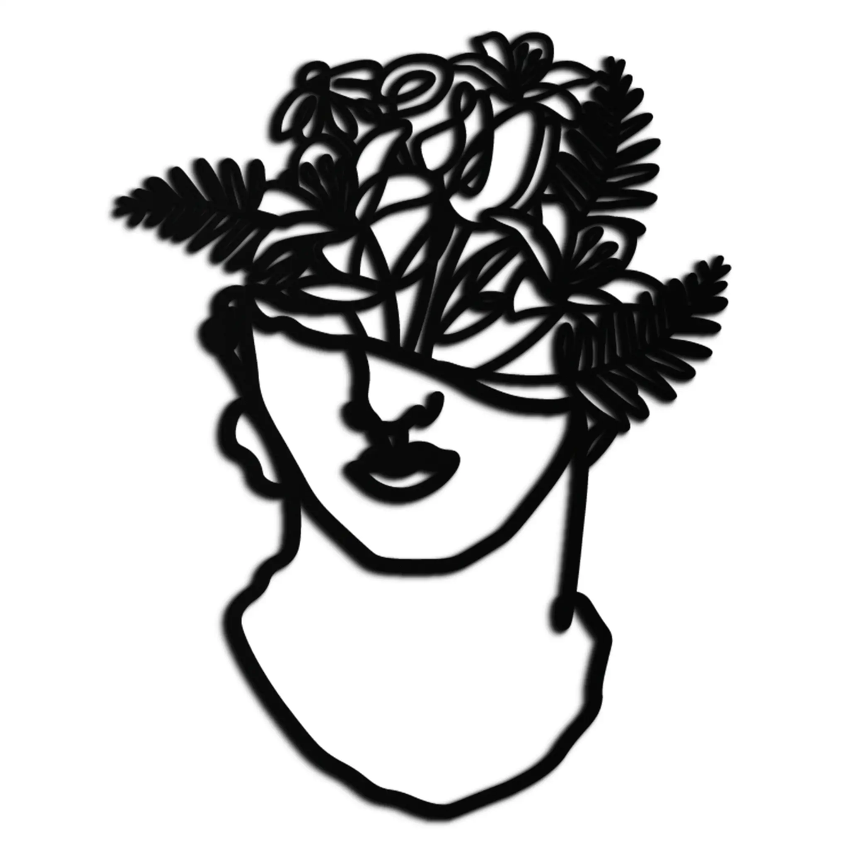Floral Greek Statue Line Art – Modern Abstract Face Metal Wall Decor- KAF394 by Enova Art