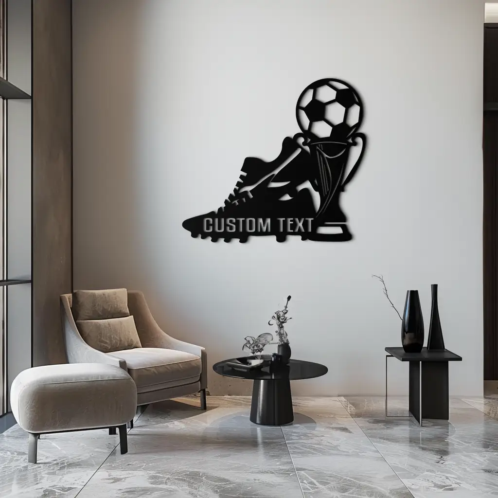 Custom Soccer Trophy and Cleat Metal Wall Art – Personalized Sports Decor for Athletes- KAF395 by Enova Art
