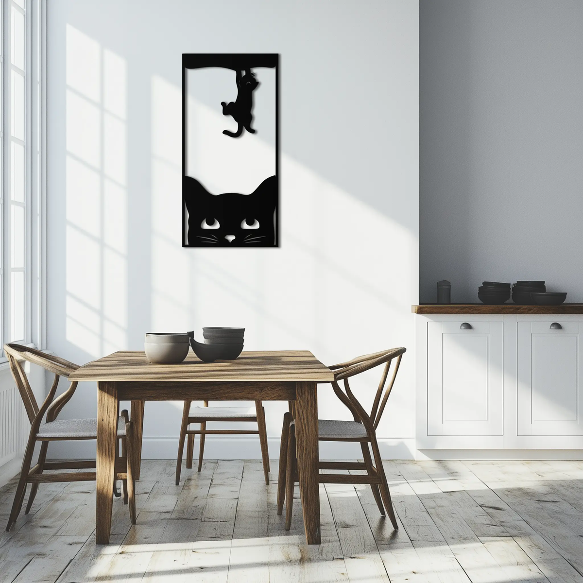 Cute Cat and Kitten Metal Wall Art – Playful Hanging Cat Silhouette Steel Decor for Pet Lovers and Home Interiors- KAF407 by Enova Art